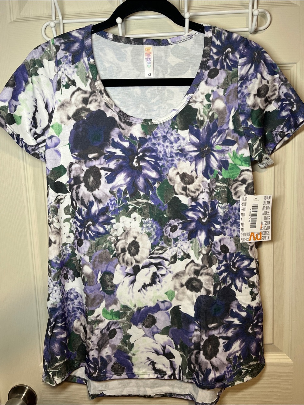 LuLaRoe Purple and Green Floral Scoop Neck Tee